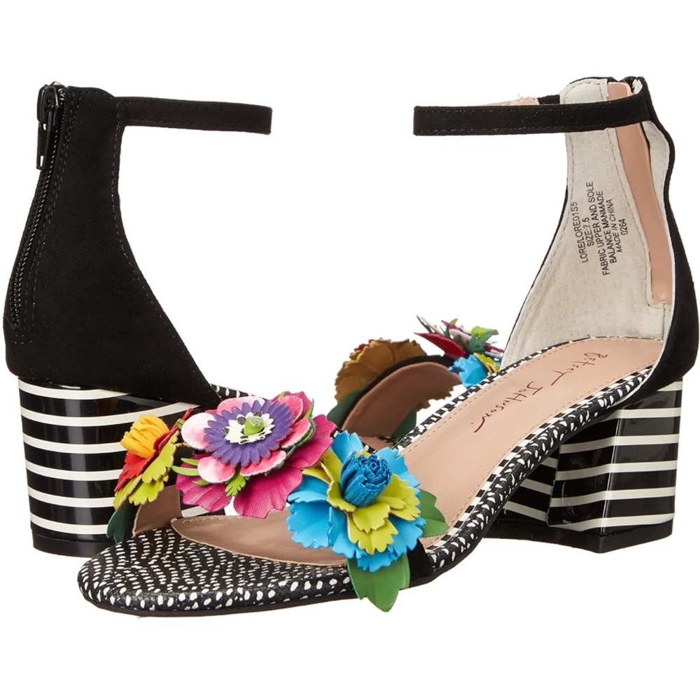 Betsey Johnson LORE heel floral stripe shoes 9